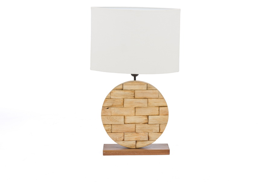 Baxton Studio Budalin Wood & White Linen Lamp